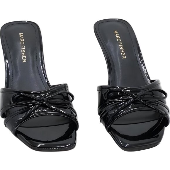 Marc Fisher Delphy Black Patent Slip-On Bow Slide Sandals Women's US 5M - Picture 1 of 6